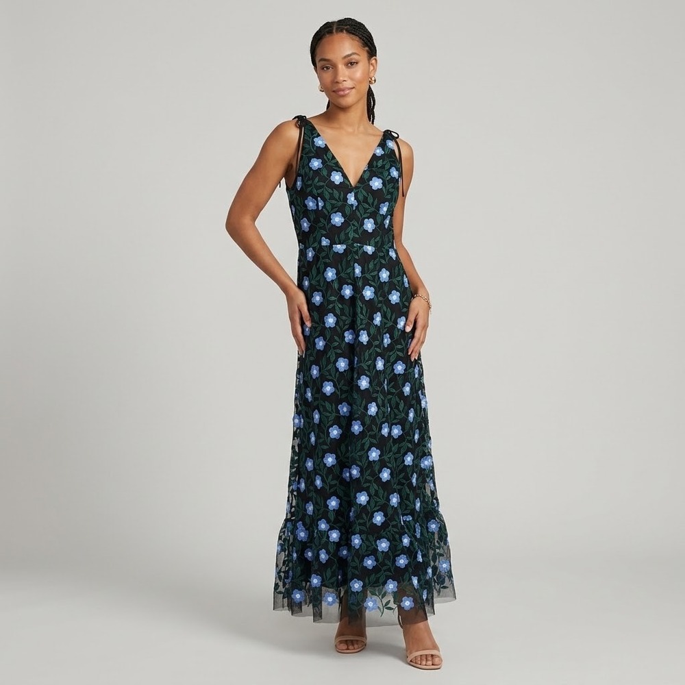 NEW Dress The Population Sunny Maxi Dress Gown Sky Blue Multi Floral Size XXL